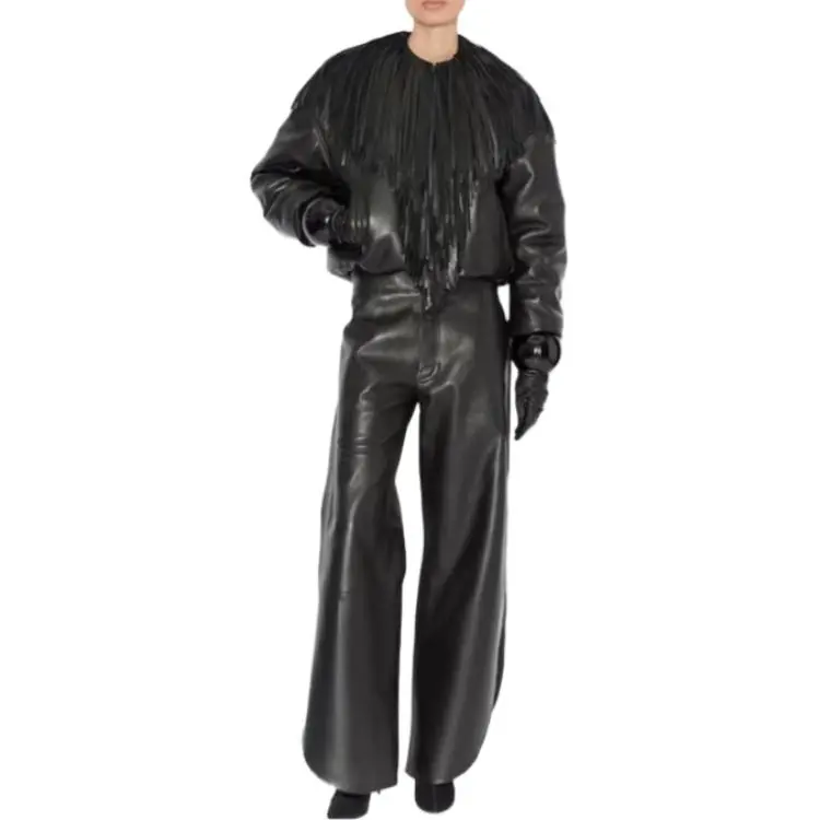 Alaia Fringed Leather Bomber Jacket-1