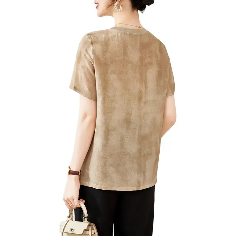 Yi Mengyuan Set in Sleeve Short Sleeved Silk T Shirt Women's Image Color-2