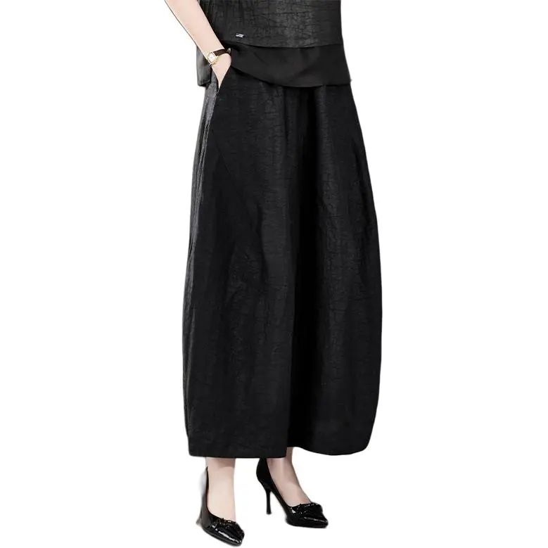 Yi Mengyuan Silk Casual Pants Women's Black-3