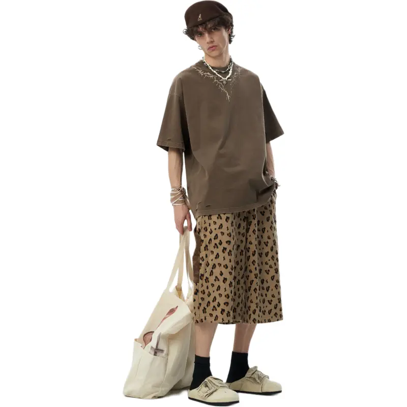 JHYQ Casual Shorts Unisex Leopard Print-3