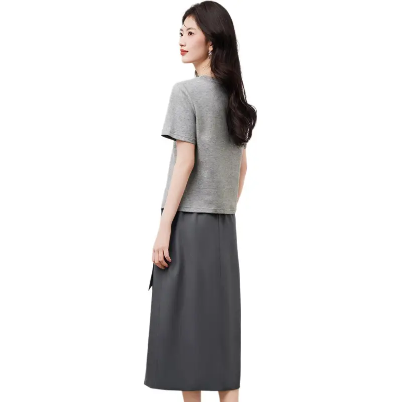 XINFEIYU Skirt Set Women's Gray-0