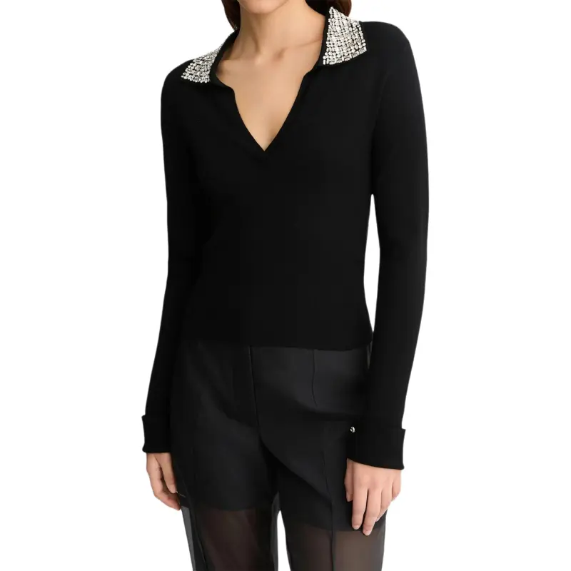 LIU·JO Rhinestone collar Polo Sweater-1