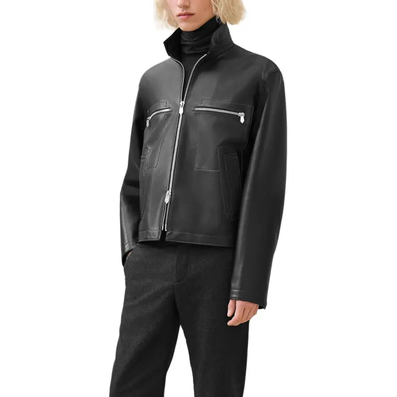 HERMES Leather Jacket Men's Black-1