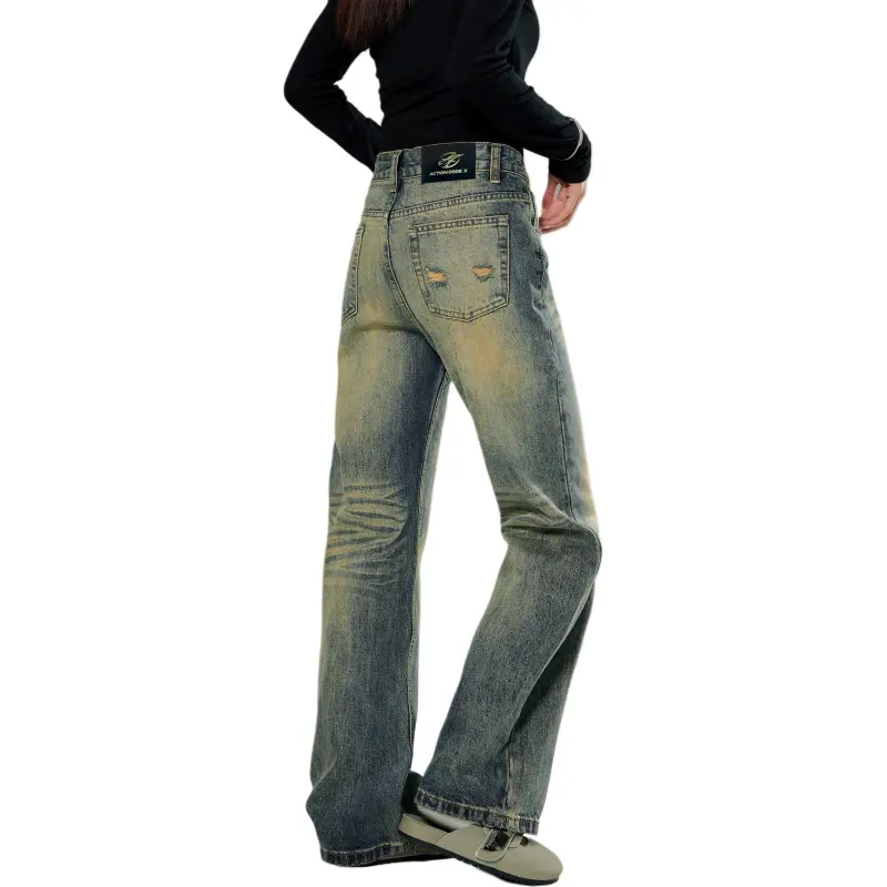 YIXIAOMO Straight Fit Slim Leg Jeans With A Slightly Flared Hem For A Slimming Effect Clean Fit Long Pants Unisex-5