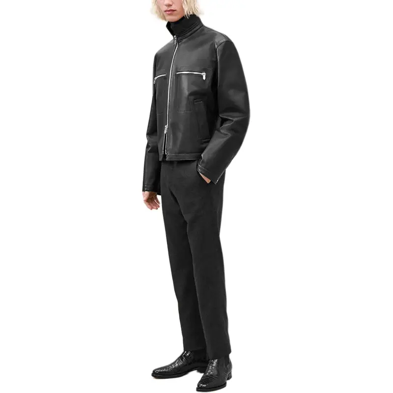 HERMES Leather Jacket Men's Black-3