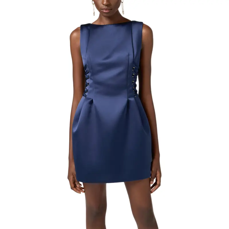 Elisabetta Franchi Boat Neck Duchess Satin Sleeveless Dress-1
