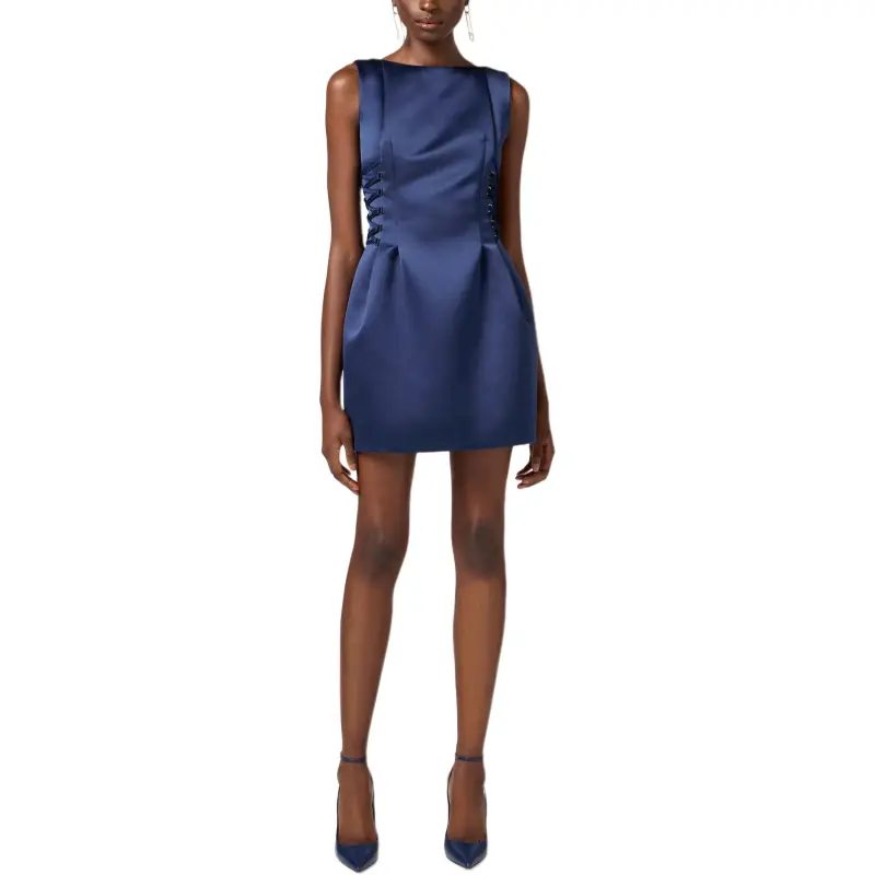 Elisabetta Franchi Boat Neck Duchess Satin Sleeveless Dress-2