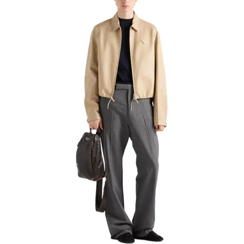 PRADA Leather Jacket Men's Sandy Beige-1