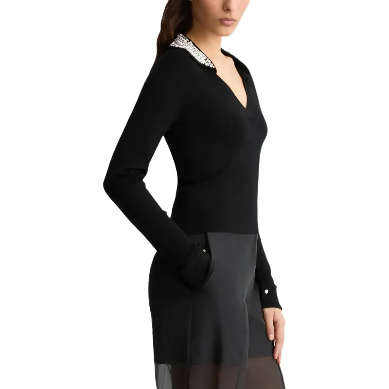 LIU·JO Rhinestone collar Polo Sweater-4
