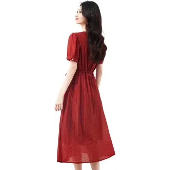 XINFEIYU Short Sleeved Dresses Women's Red