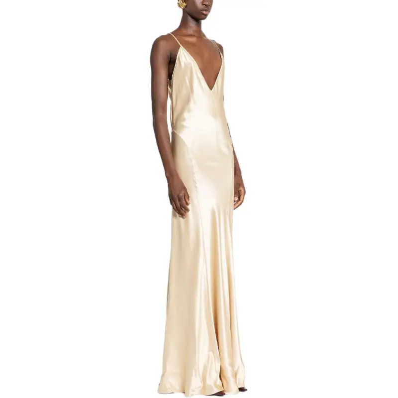 SAINT LAURENT V-Neck Sleeveless Satin Dress-4