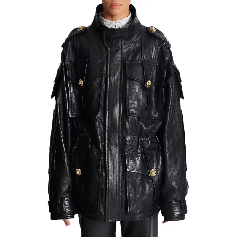 BALMAIN SS25 Leather Jacket Women's Black-2