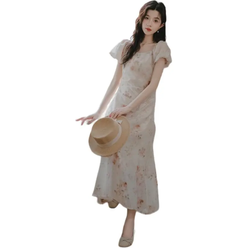 Flowers In Water Short Sleeved Dress Women's-2