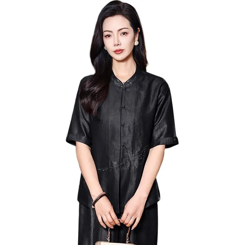 Yi Mengyuan Short Sleeved Silk Shirt Women's-0