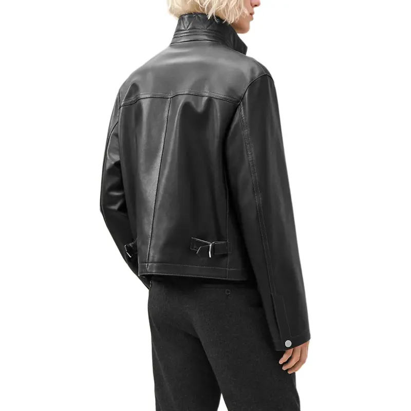 HERMES Leather Jacket Men's Black-2