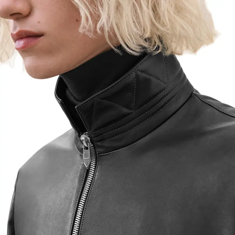 HERMES Leather Jacket Men's Black-7