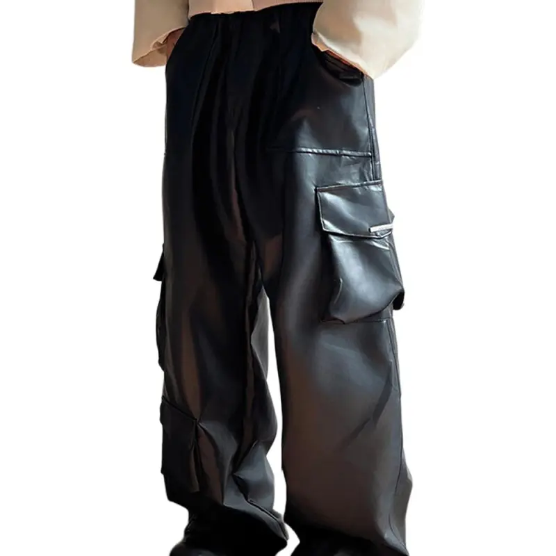 PAINT STAIN Leather Pants Unisex Black-11