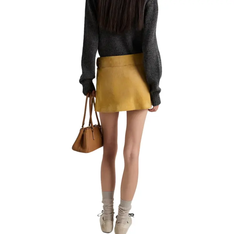 PRADA SS25 Spring Summer Women's Apparel Collection Leather Short Skirts Women's Khaki-2