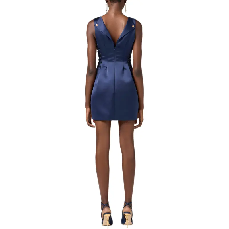 Elisabetta Franchi Boat Neck Duchess Satin Sleeveless Dress-4