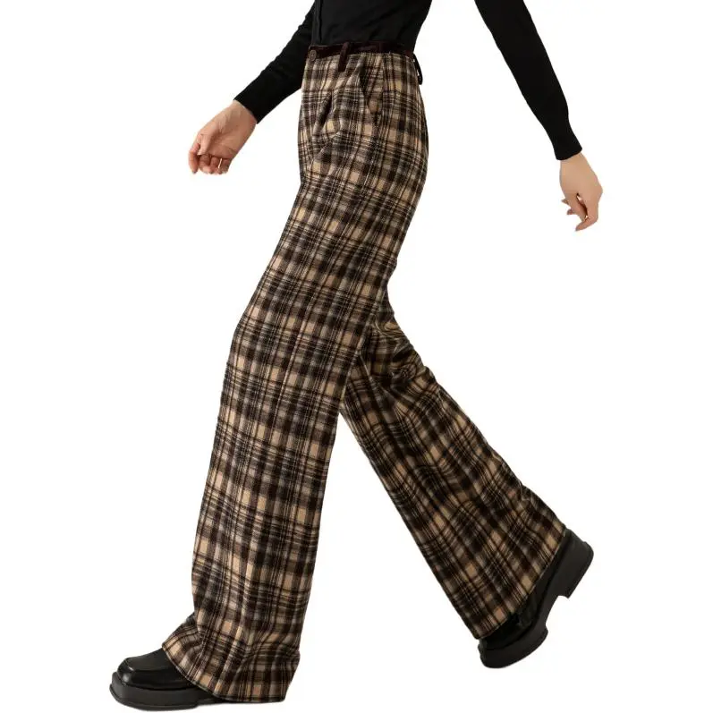 You Cow Me Pants Casual Pants Women's Khaki Plaid-4