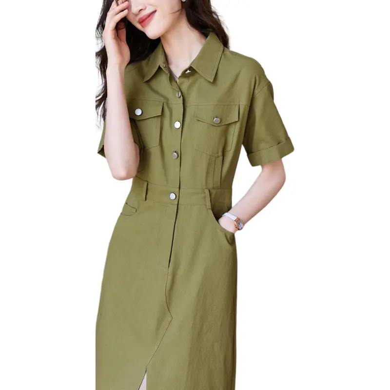 Mo Han Yi Mei Short Sleeved Dress Women's Green-2
