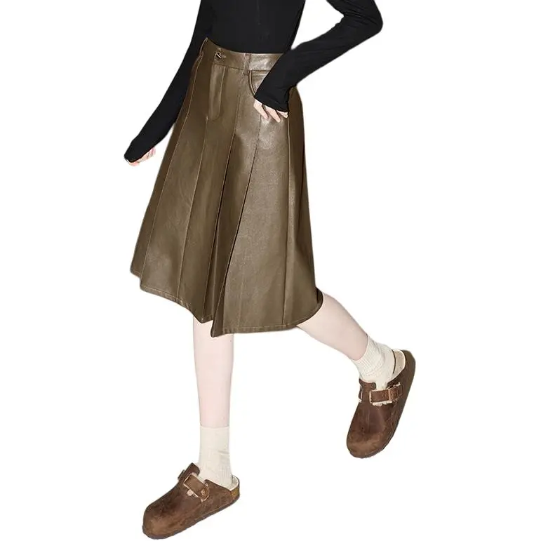 KUHNMARVIN Leather Long Skirts Women's Brown-2