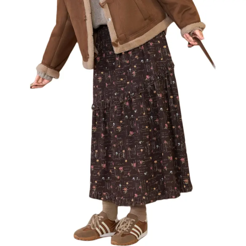 ZIHAN Casual Long Skirts Women's Coffee-3