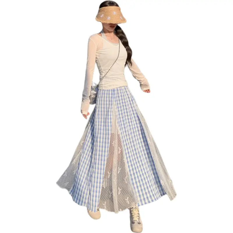 GOSO Casual Long Skirts Women's Blue-3