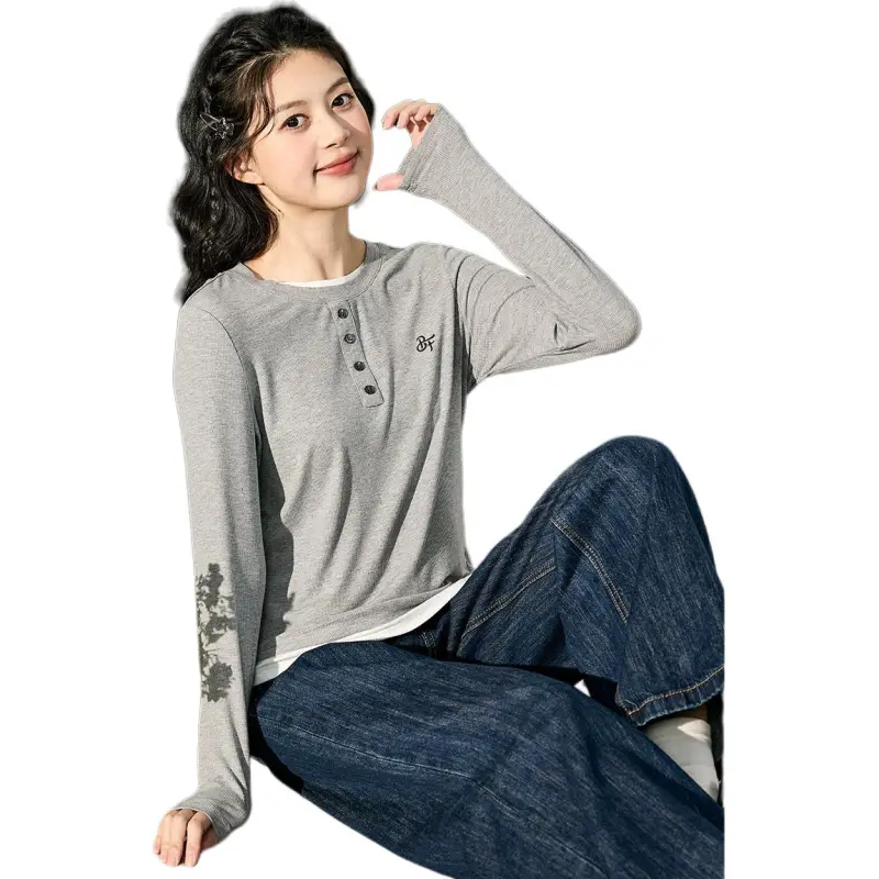 Tonlion T Shirt Women's Light Heather Gray-1