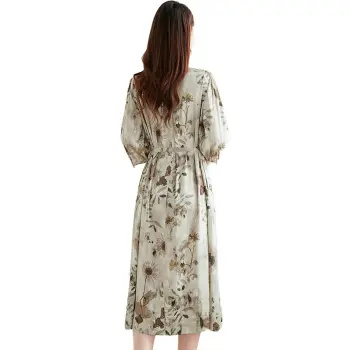 Yi Mengyuan Silk Long Sleeved Dress Women's Miroku Flower Collection Language