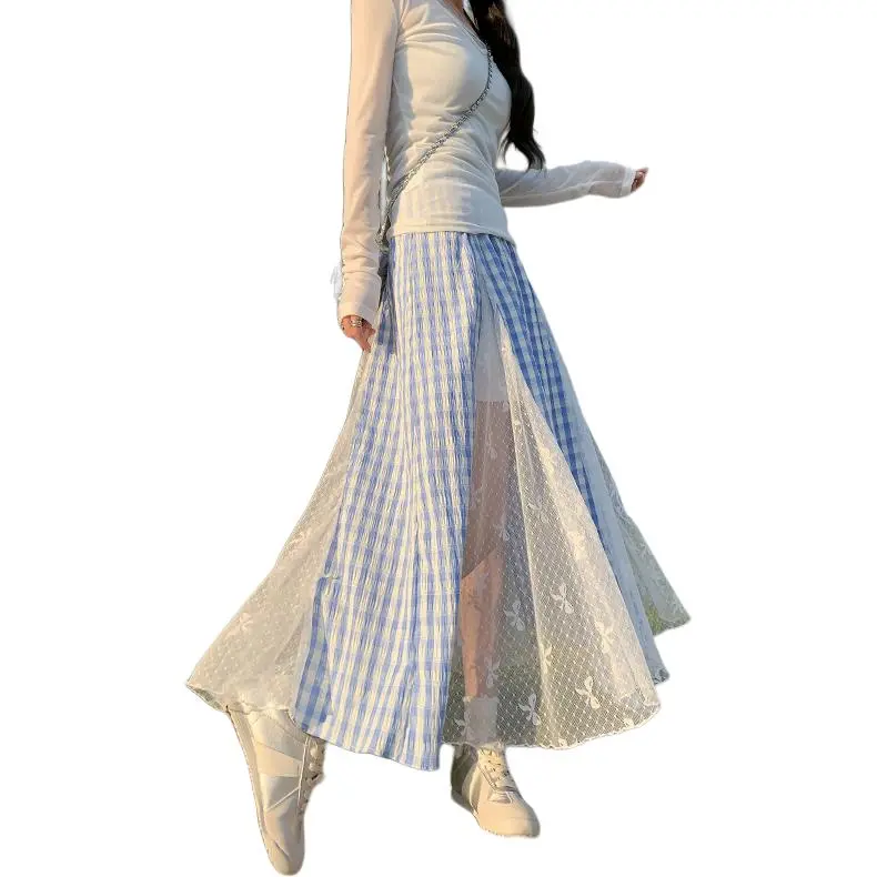 GOSO Casual Long Skirts Women's Blue-1