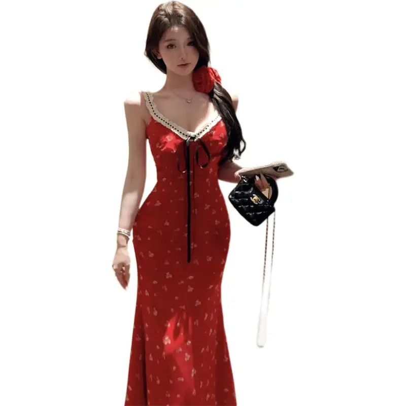 Mu Xiao Xin Slip Dresses Women's Red-2