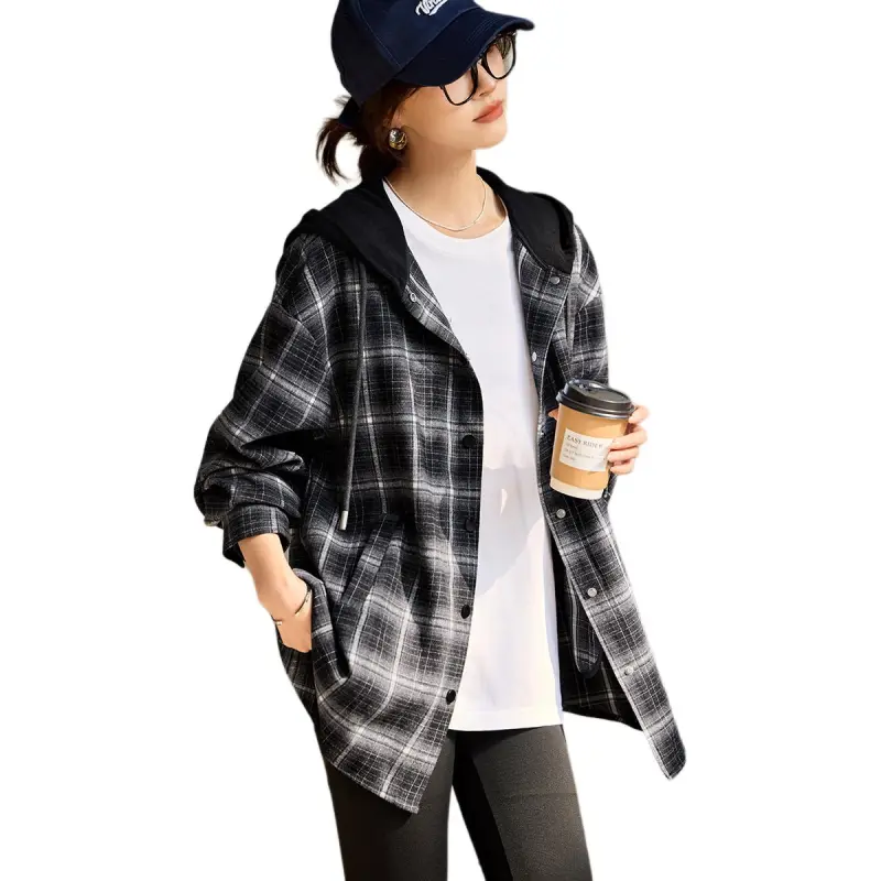 Mo Han Yi Mei Jackets Coats Women's Black Plaid-2