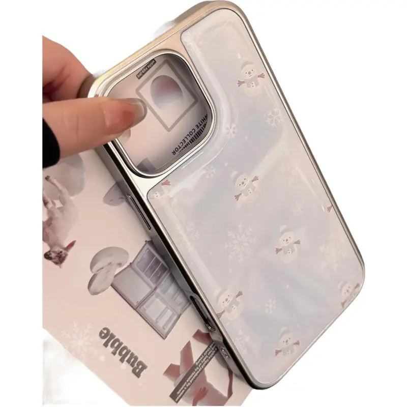 QIZHENG TPU Material Electroplated Instagram Style Snowman Phone Case Compatible With Apple 16 Pro Max/15/14/13/12/11-1