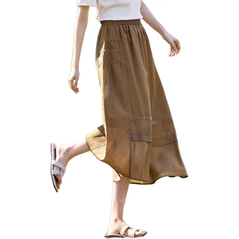XWI Casual Long Skirts Women's Coffee-1