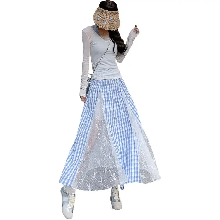 GOSO Casual Long Skirts Women's Blue-2