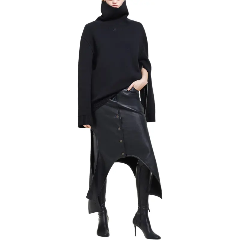 COURREGES Oversized Mockneck Knit Sweater 'Black'-1