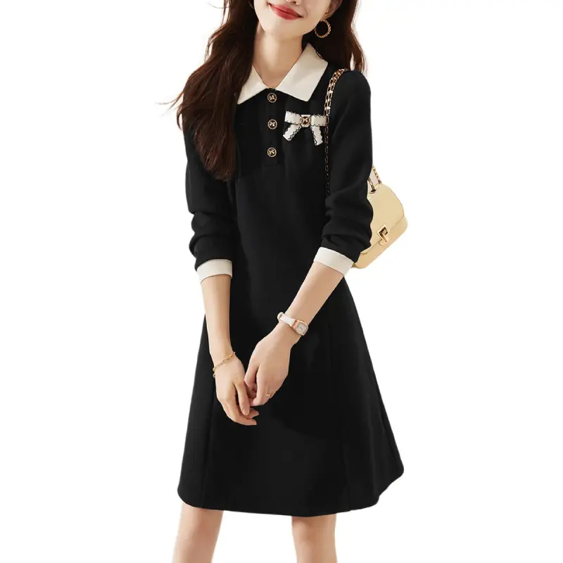 Mo Han Yi Mei Long Sleeved Dress Women's Black-1