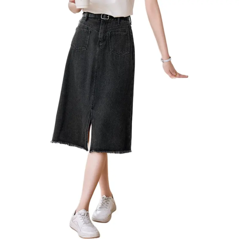 XWI Denim Long Skirt Women's Black Gray-3