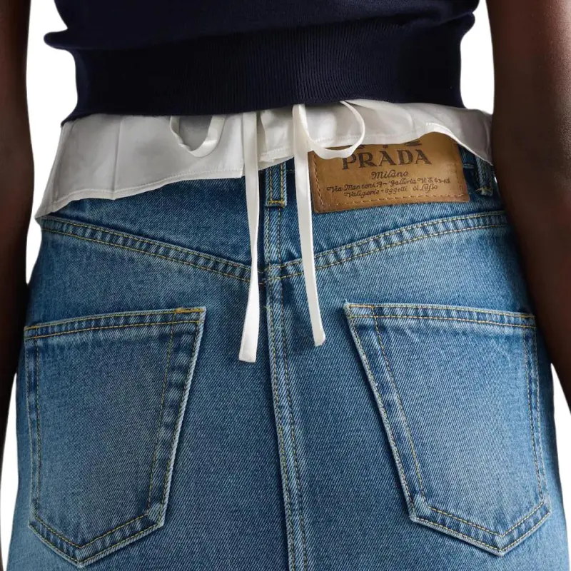 PRADA Denim Long Skirt Women's Blue-4