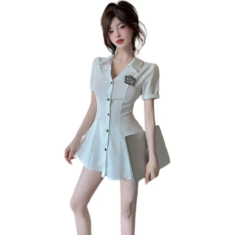 Mu Xiao Xin Shirt Matching Set Women's White-1