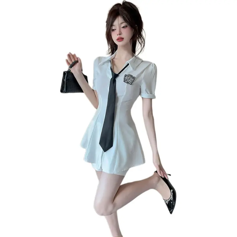 Mu Xiao Xin Shirt Matching Set Women's White-2