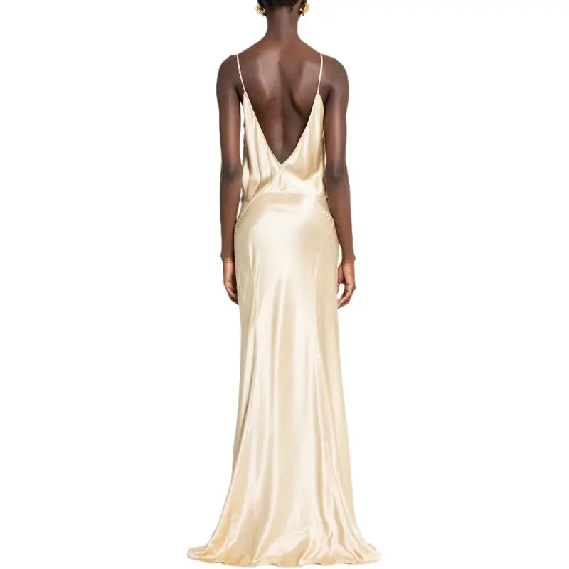 SAINT LAURENT V-Neck Sleeveless Satin Dress-3