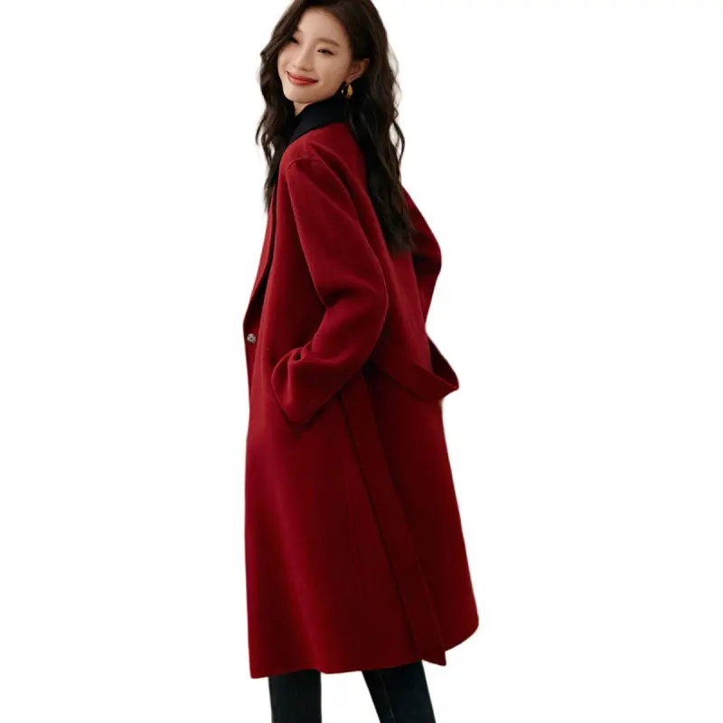 Mo Han Yi Mei Coats Women's Burgundy-5