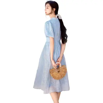 Like The Age Of Water Short Sleeved Dress Women's Blue