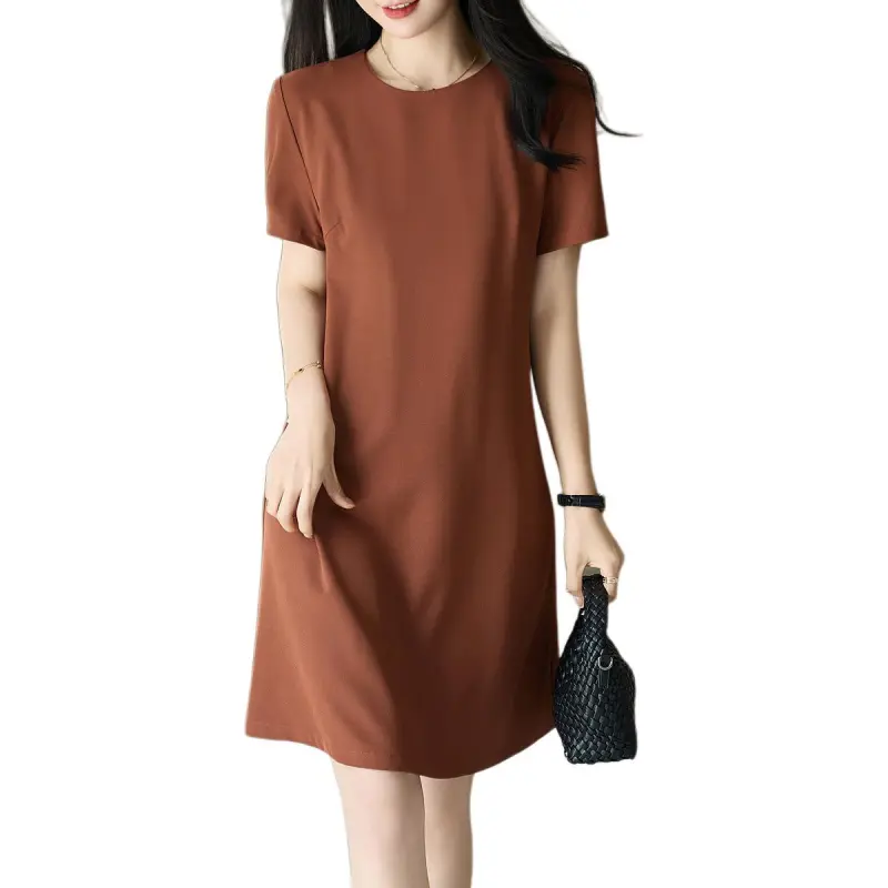 【dme】 Short Sleeved Dress Women's Brick Red-1