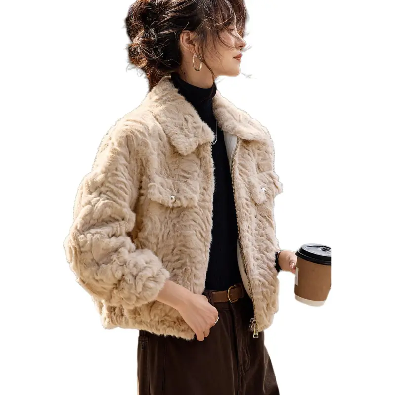 Mo Han Yi Mei Velvet feel Coat Women's Beige Apricot-1