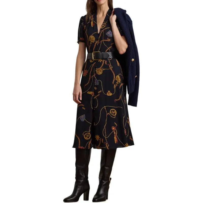 LAUREN RALPH LAUREN Short Sleeved Dress Women's Dark Blue-1