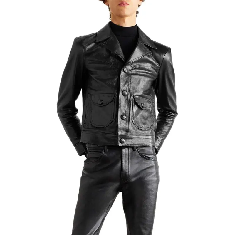 CELINE Straight cut Blouson Jacket In Waxed Lambskin-2