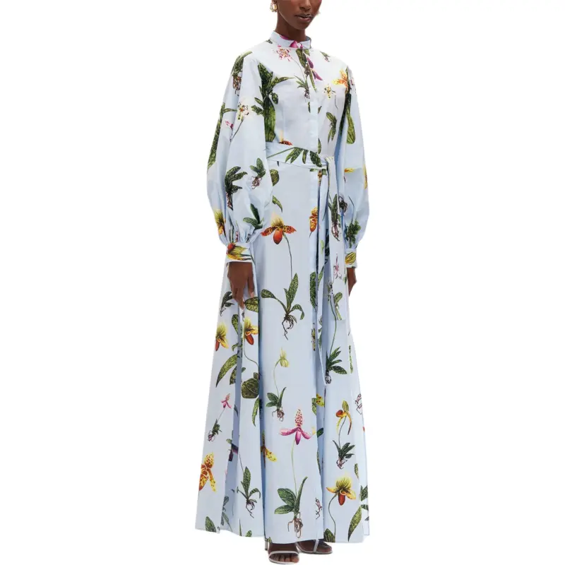 Oscar De La Renta Orchid Cotton Poplin Kaftan-2